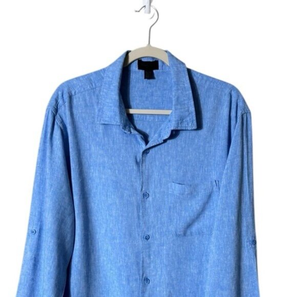 Magaschoni Man Linen Button Down Shirt Size XL Beachy Coastal Lagom Quiet Luxury - Picture 2 of 10